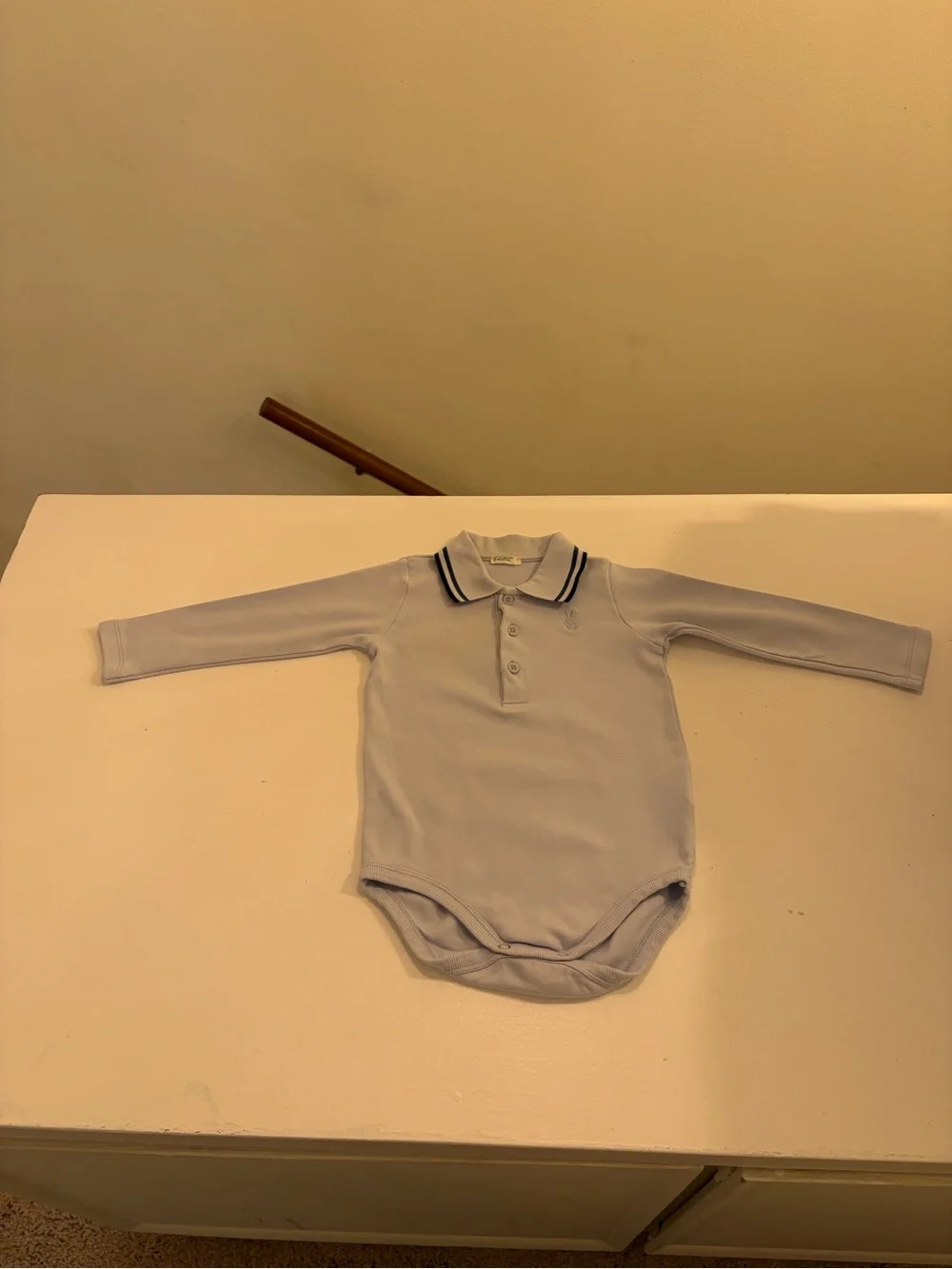 Baby Blue Polo Bodysuit Long Sleeve 100% Cotton Bunny